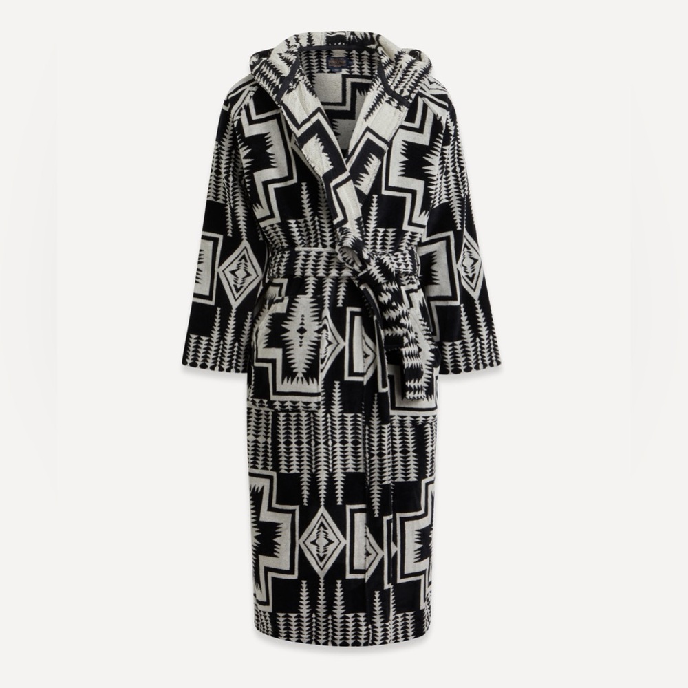 PENDLETON Harding Cotton Terry Bath Robe Navy Southwestern Aztec Design XS/S